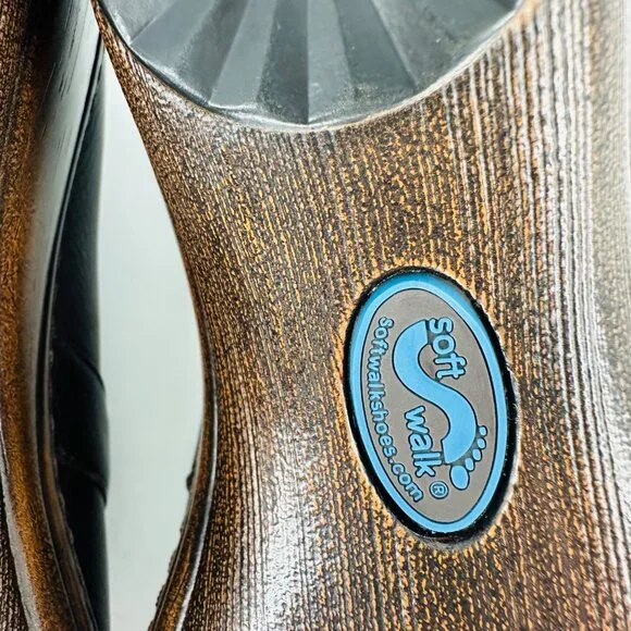 SoftWalk Brown Leather Slip On Melody Platform Non-Skid Work Clog Wedge Mule 6M - Picture 8 of 8